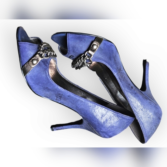 Guess Peep Toe Periwinkle Blue Leather Pumps Size 6 - Picture 6 of 7